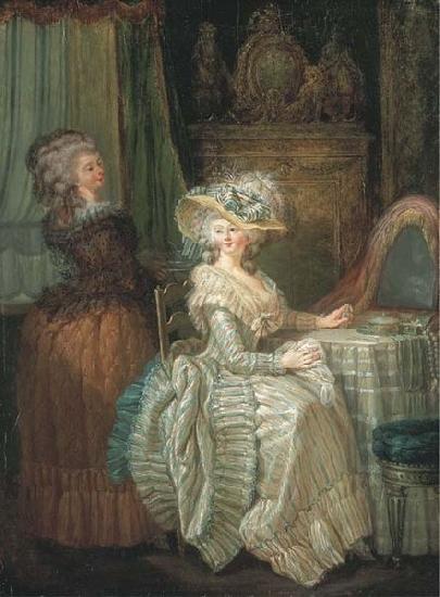Attributed to henry pether Dame elegante a sa table de toilette avec une servante oil painting image
